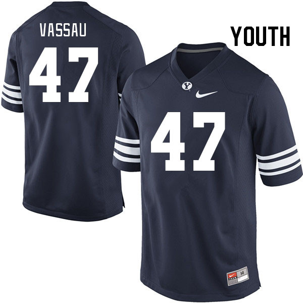 Youth #47 Kyle Vassau BYU Cougars College Football Jerseys Stitched-Navy - Click Image to Close